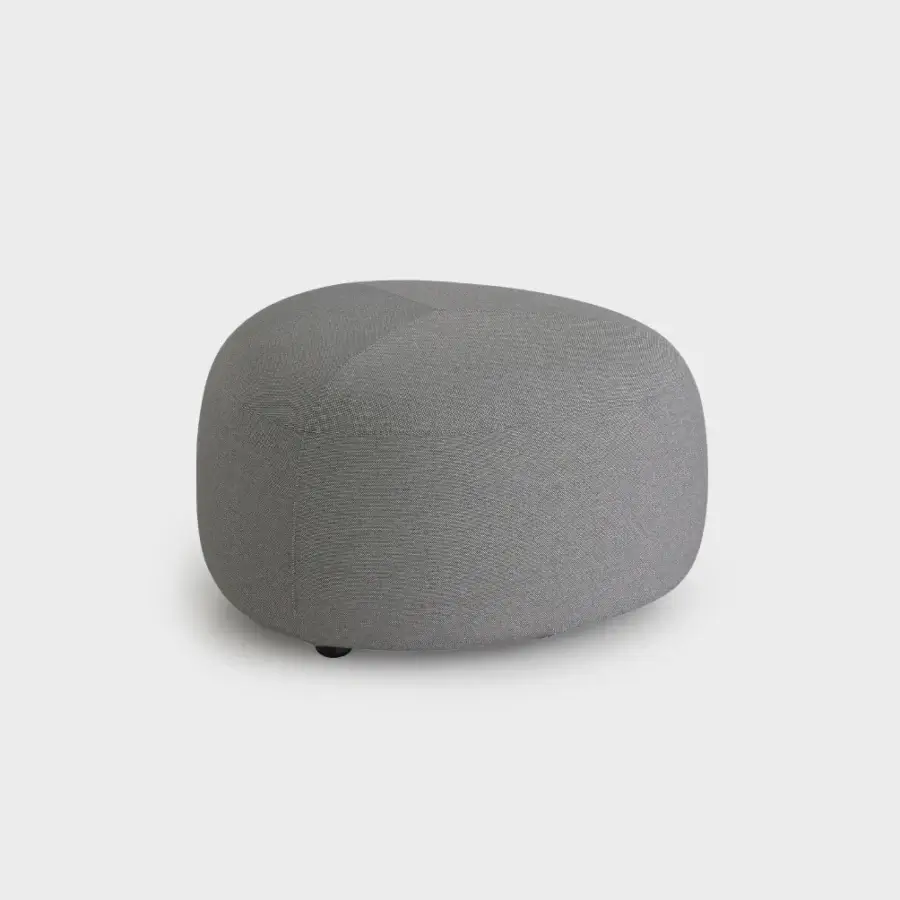 Distinguished Lapalma Kipu ottoman exhibits a rounded triangular form with removable heathered gray fabric upholstery