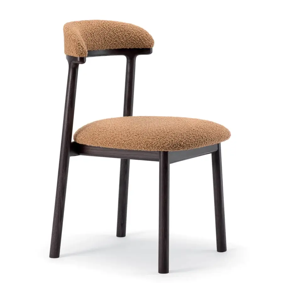 Distinguished Bross Lindy chair with tan fabric upholstery and high-end wood, crafted with a dark matte finish
