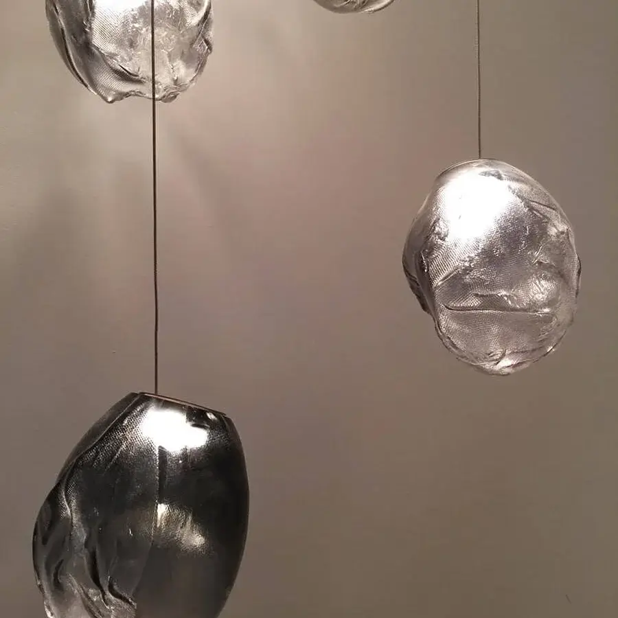 Distinguished Bocci 73V lamp suspension crafted with molten glass into ceramic fabric with shiny brushed nickel finish