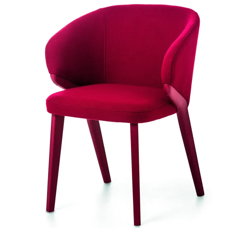Distinguished Bross Nora armchair with red fabric upholstery and matte finish wood legs