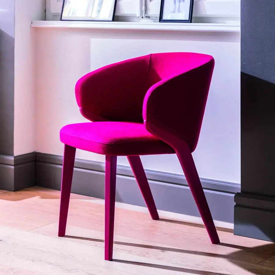 Exclusive Bross Nora armchair with magenta fabric upholstery and high-end wood construction