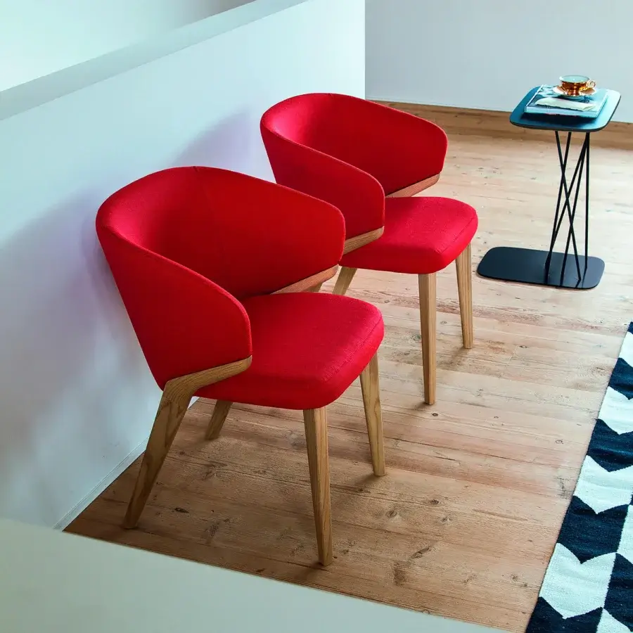 Superior Bross Nora armchair with red fabric upholstery and a matte finish wood frame