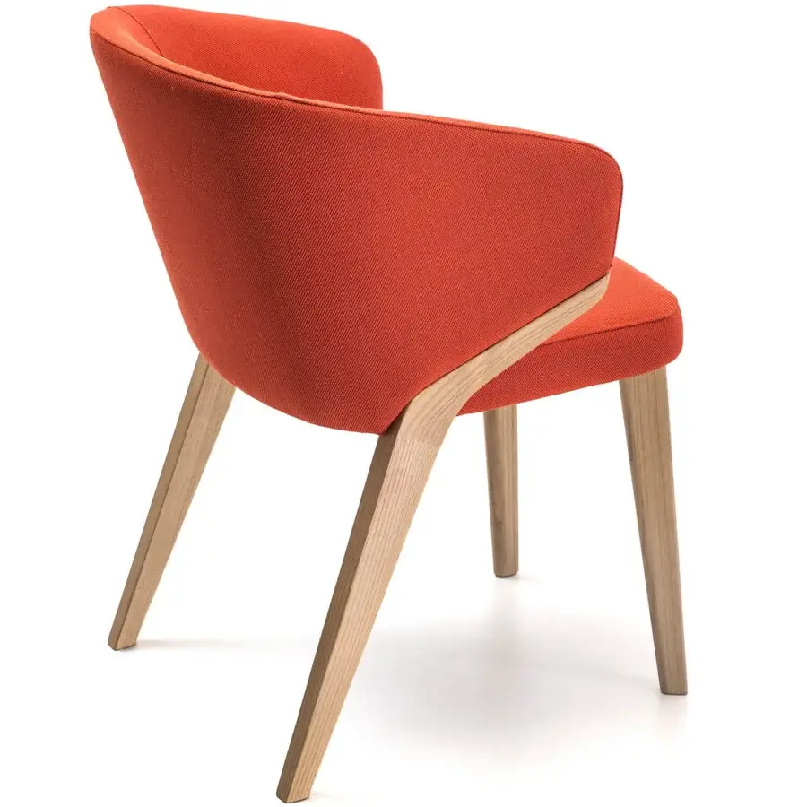 Superior handcrafted armchair with orange fabric upholstery and smooth light-toned wooden legs