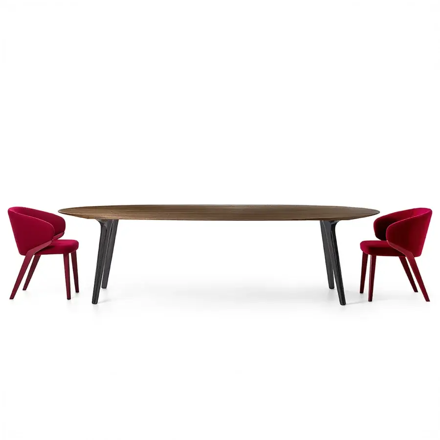 Superior Bross Nora armchair fully upholstered in deep red fabric with a matte finish wooden structure
