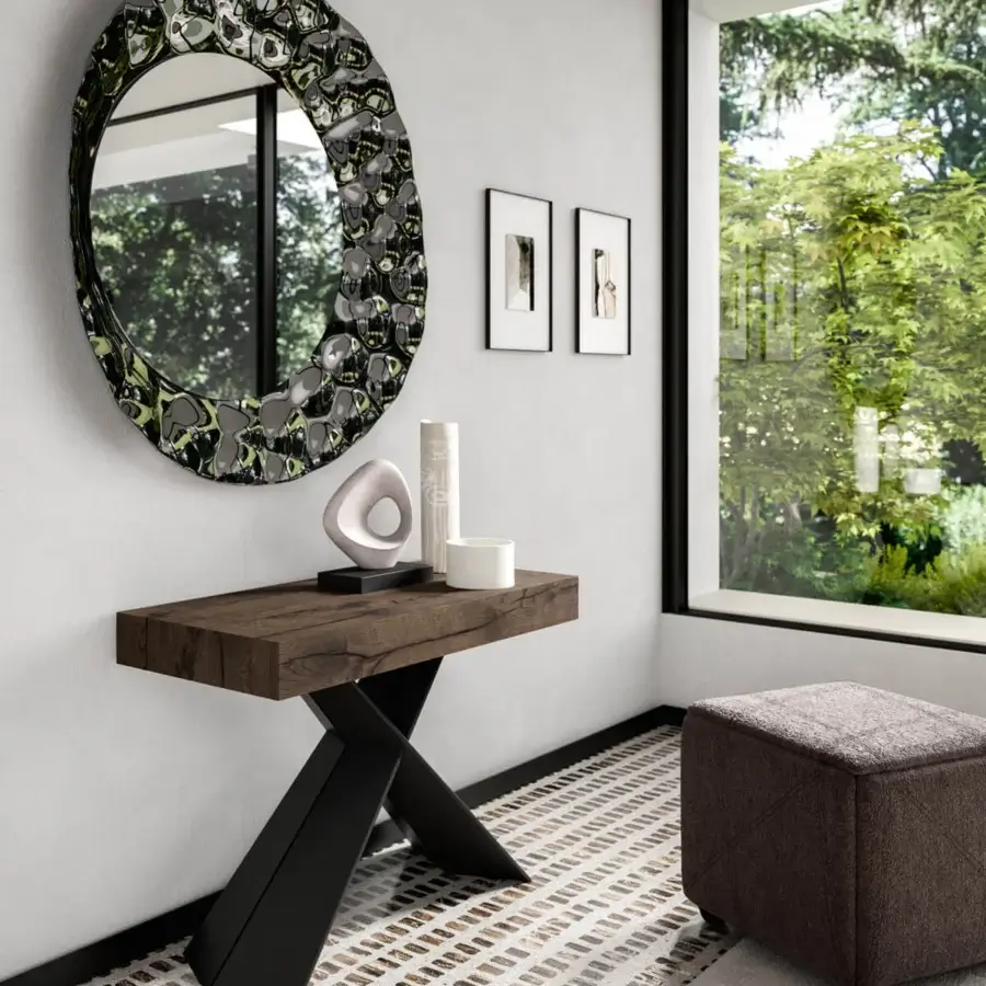 Exceptional Ozzio Italia Sea mirror with curved glass and textured organic shapes in smoked and bronze tones