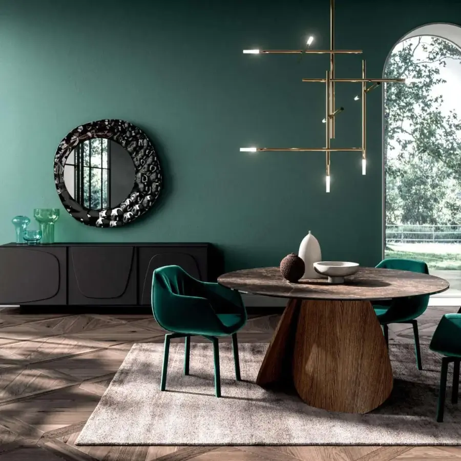 Distinguished Ozzio Italia Sea mirror with curved glass, irregular shapes and a smoked finish creating dynamic light play