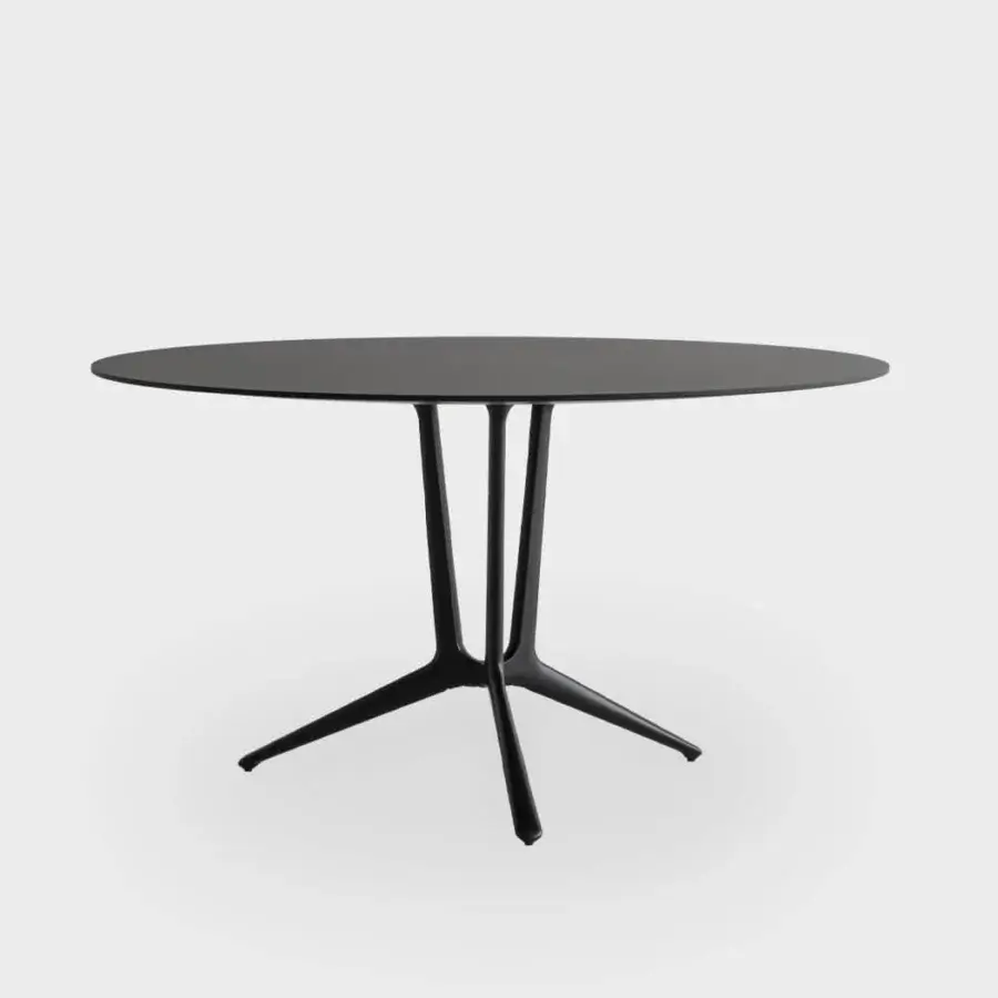 Superior Lapalma Trail table with round MDF tabletop and die-cast aluminum base in dark gray powder coat