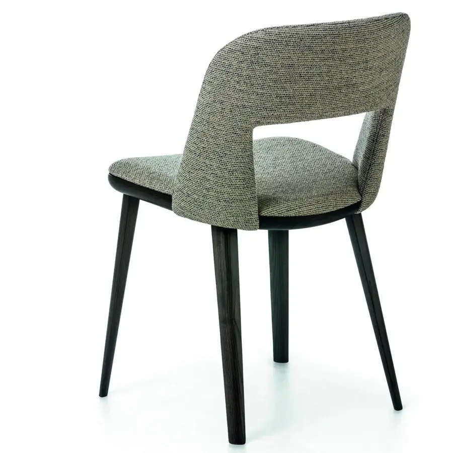 Luxury Bross Path chair with wood structure and upholstered seat crafted in mottled gray and cream fabric with a dark finish