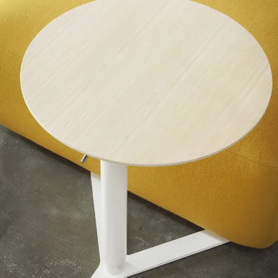 Distinguished Lapalma YO side table with birch plywood top and crisp white powder-coated metal Y-shaped base crafted in Italy