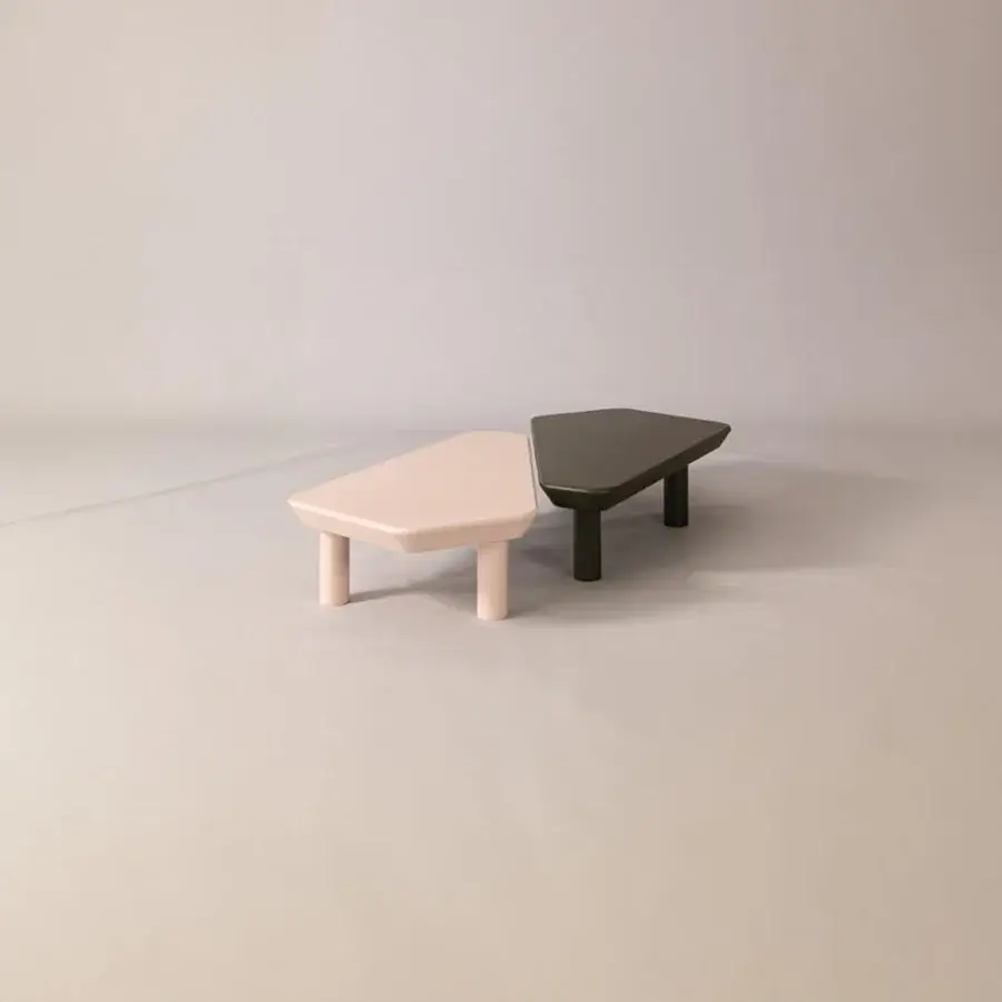Superior Cierre1972 Iceberg coffee table crafted in light pink with overlapping elements and cylindrical legs