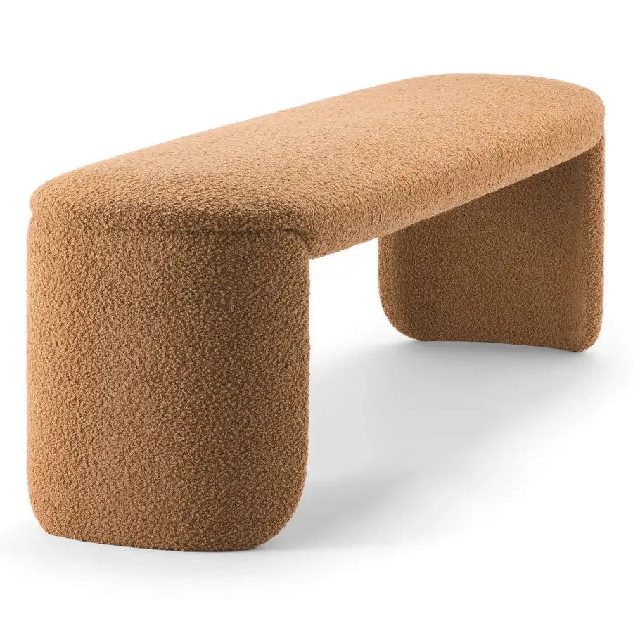 Distinguished Bross Petal bench crafted in Italy with warm medium brown textile and textured finish