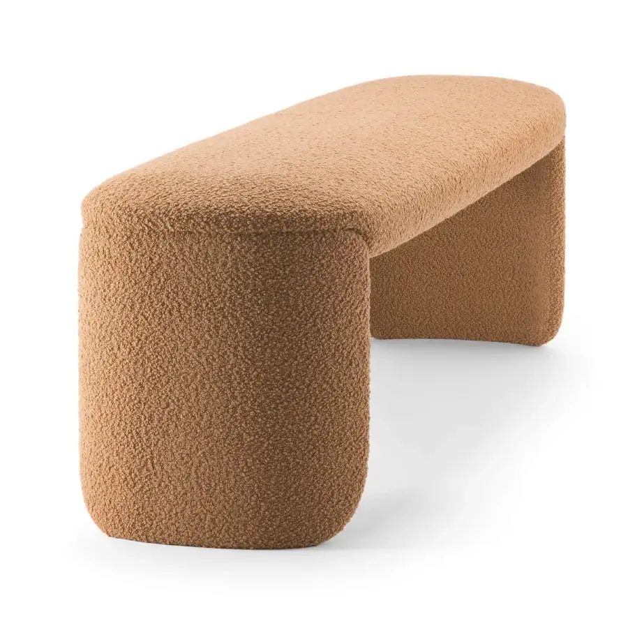 Superior Bross Petal bench crafted in Italy with soft tan fabric and textured finish