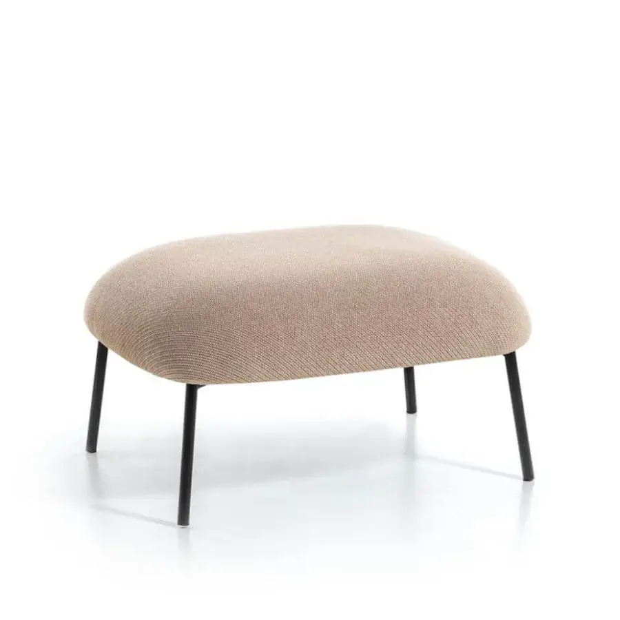 Exclusive Bross Sit ottoman crafted in Italy with light beige woven fabric and slender metal legs