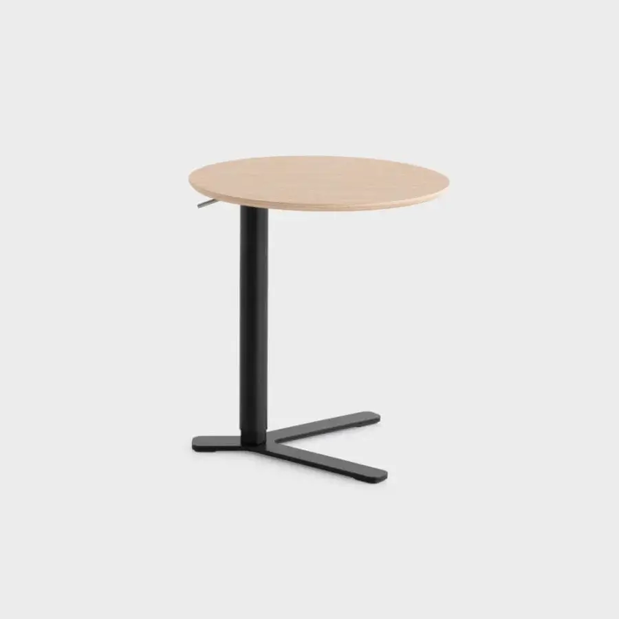 Elegant Lapalma YO side table with birch wood veneered plywood top and black powder-coated metal Y-shaped base