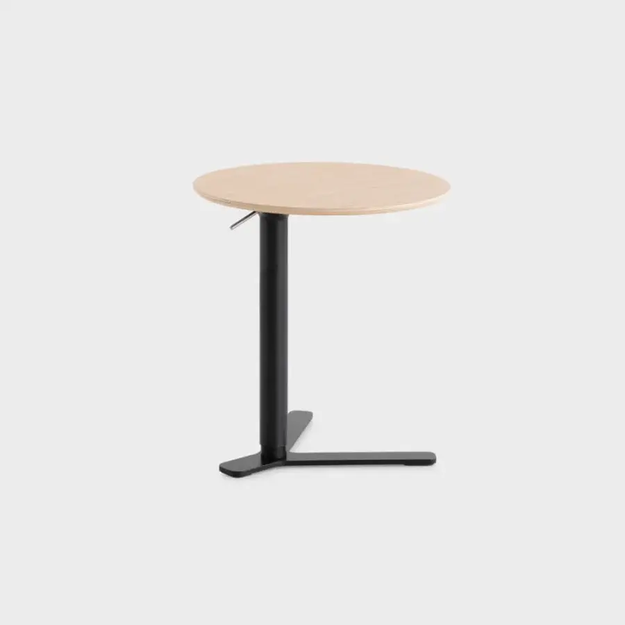 Distinguished Lapalma YO side table with light-toned birch wood top and black powder-coated metal column base