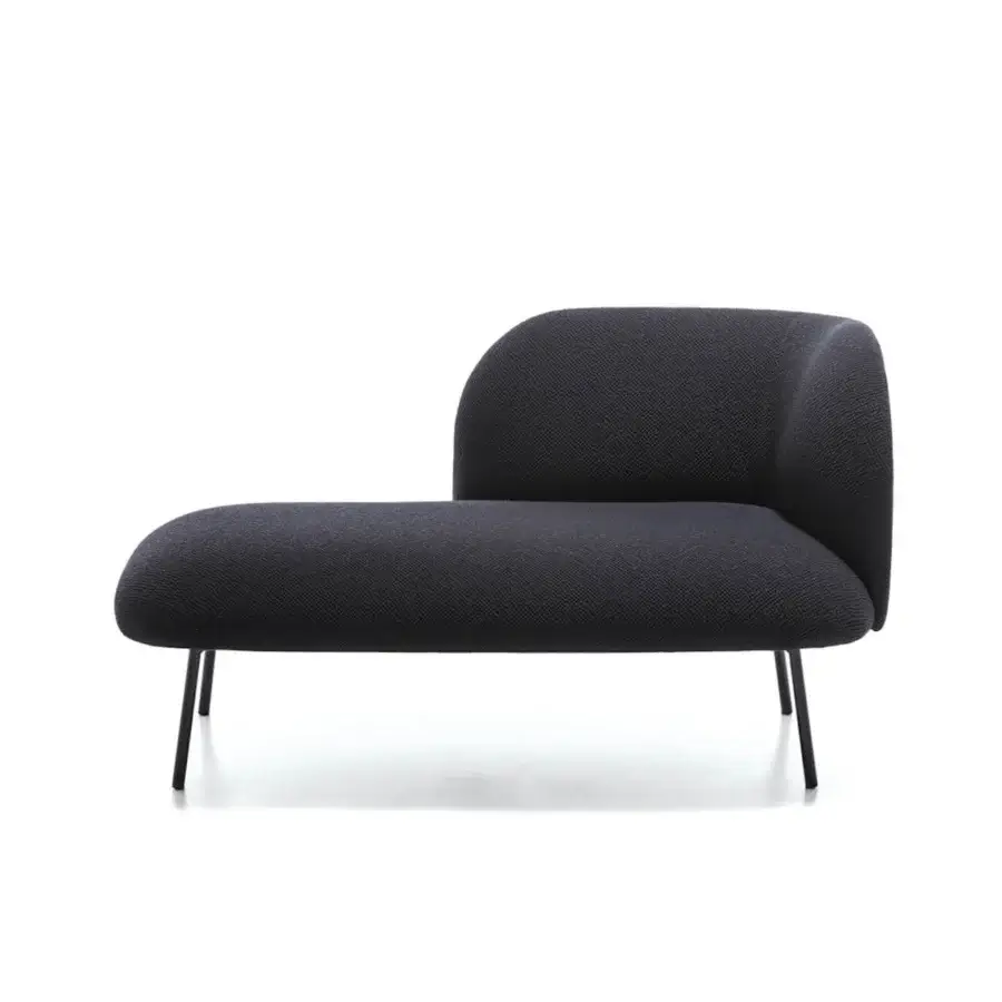 Superior Bross Sit chaise lounge with dark gray textured premium fabric and slender metal legs