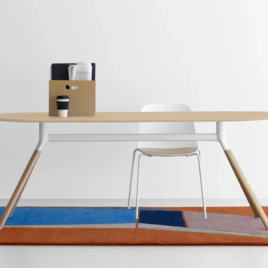Sophisticated Lapalma Fork table with oak veneered birch plywood top and white powder-coated aluminum frame
