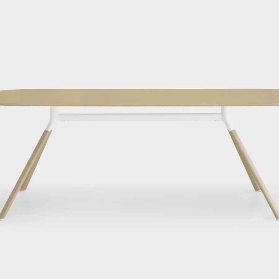 Luxury Lapalma Fork table with light oak veneered birch plywood tabletop and white powder-coated aluminum base