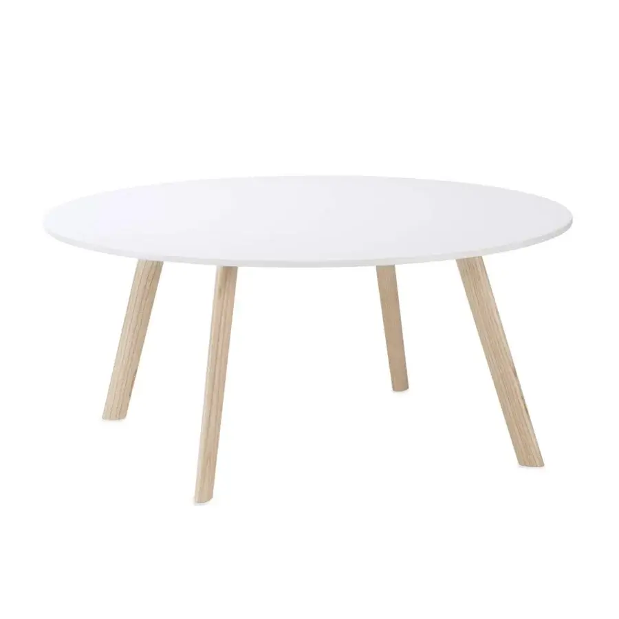 Elegant Lapalma Auki coffee table with matte white HPL Fenix® top and light-toned solid ash wood legs