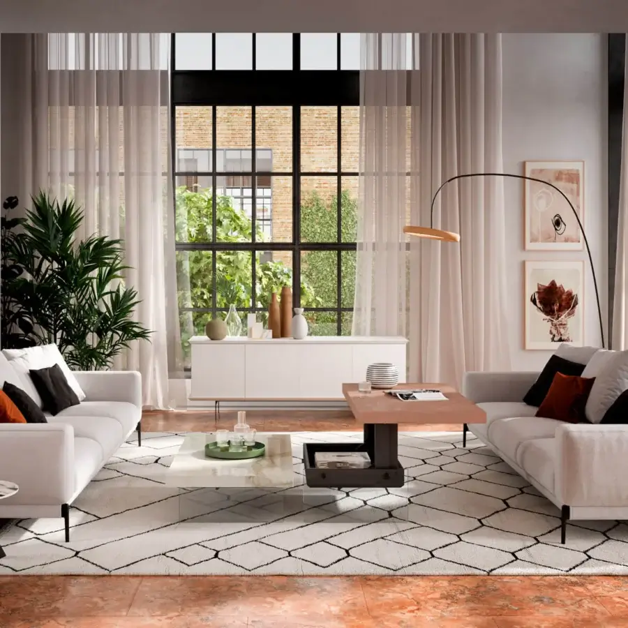 Distinguished Ozzio Italia Bellagio lift top coffee table with glossy marble glass and matte wooden top crafted in metal with crystal legs