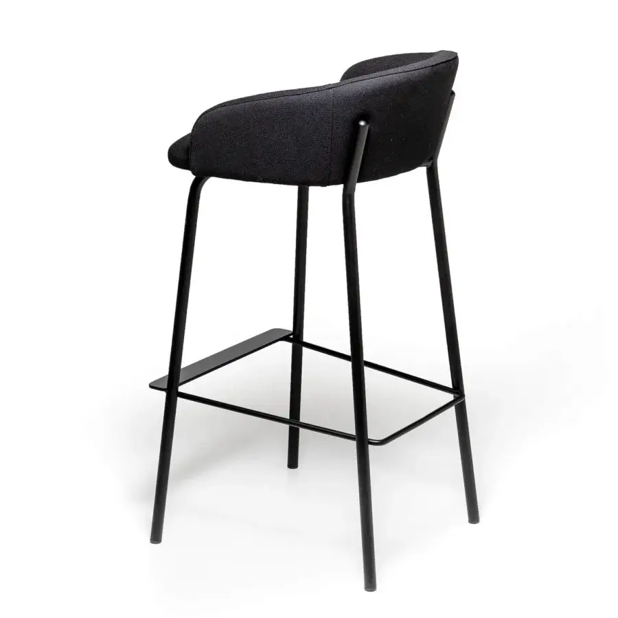 Distinguished Bross Wam stool with black metal frame and rounded seat upholstered in matte black fabric