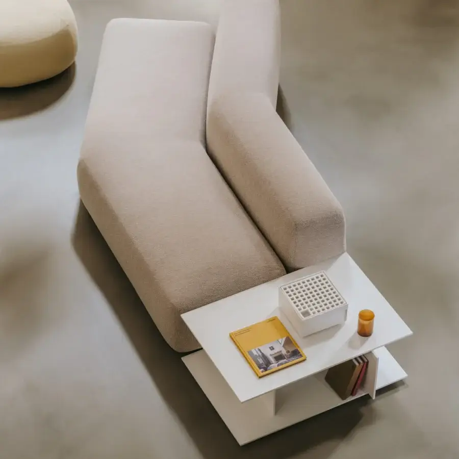 Architectural Lapalma Plus side table in Fenix® HPL with a tiered geometric design and uniform white finish