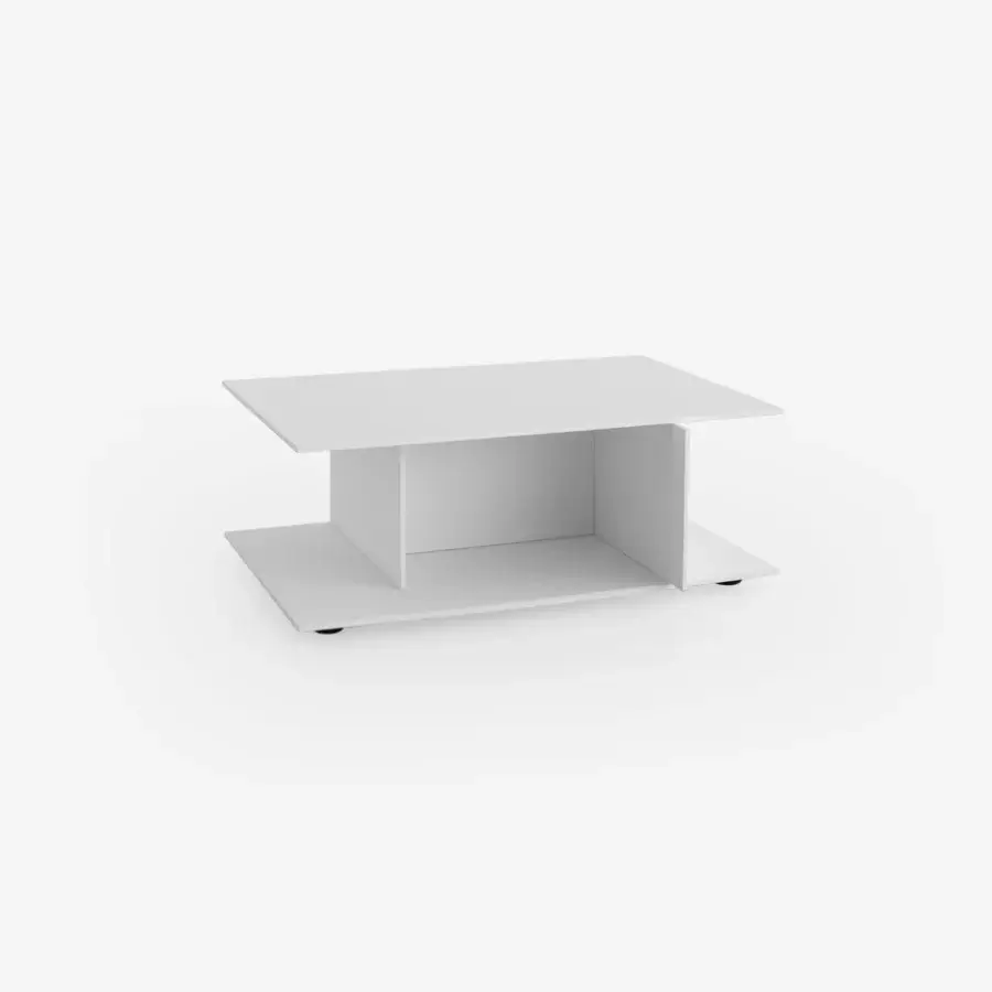 Architectural Lapalma Plus side table in matte white Fenix® HPL with integrated open shelving crafted in Italy