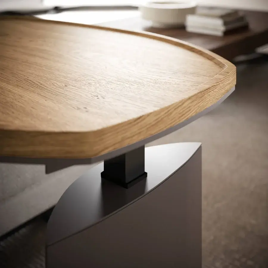 Distinguished Ozzio Italia Zoom side table with light brown wooden top and dark gray graphite coated metal base