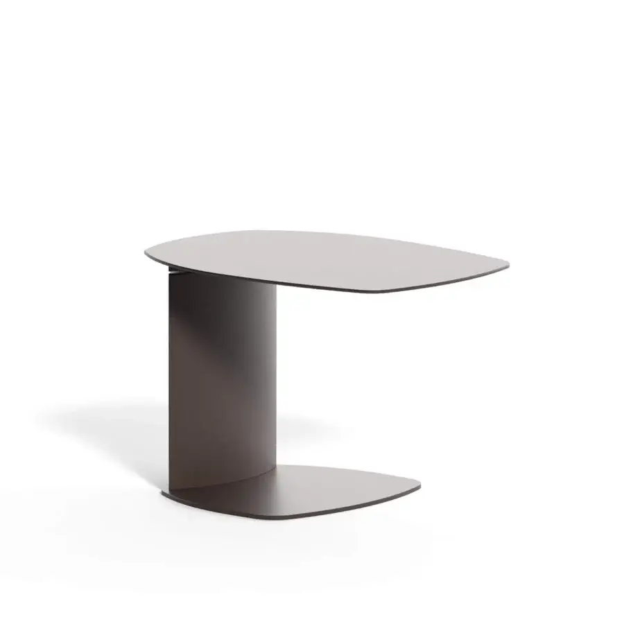Exclusive Ozzio Italia Zoom side table with shaped metal top and graphite coated metal structure