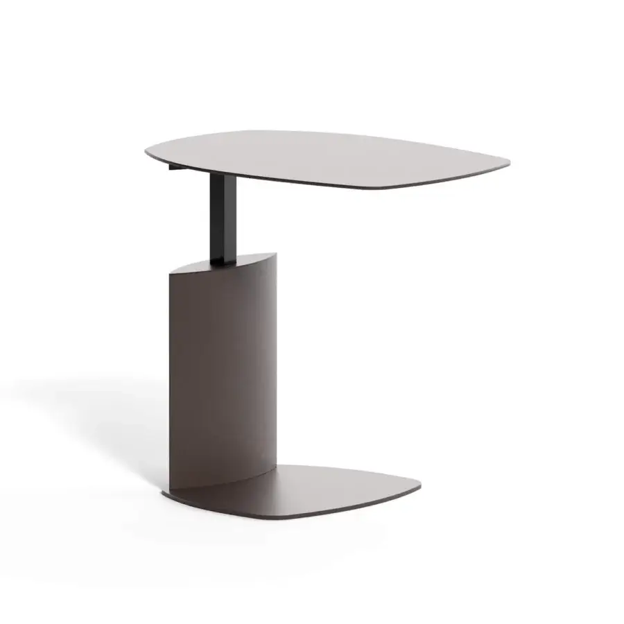 Superior Ozzio Italia Zoom side table with shaped metal top and graphite coated metal structure in a uniform matte finish