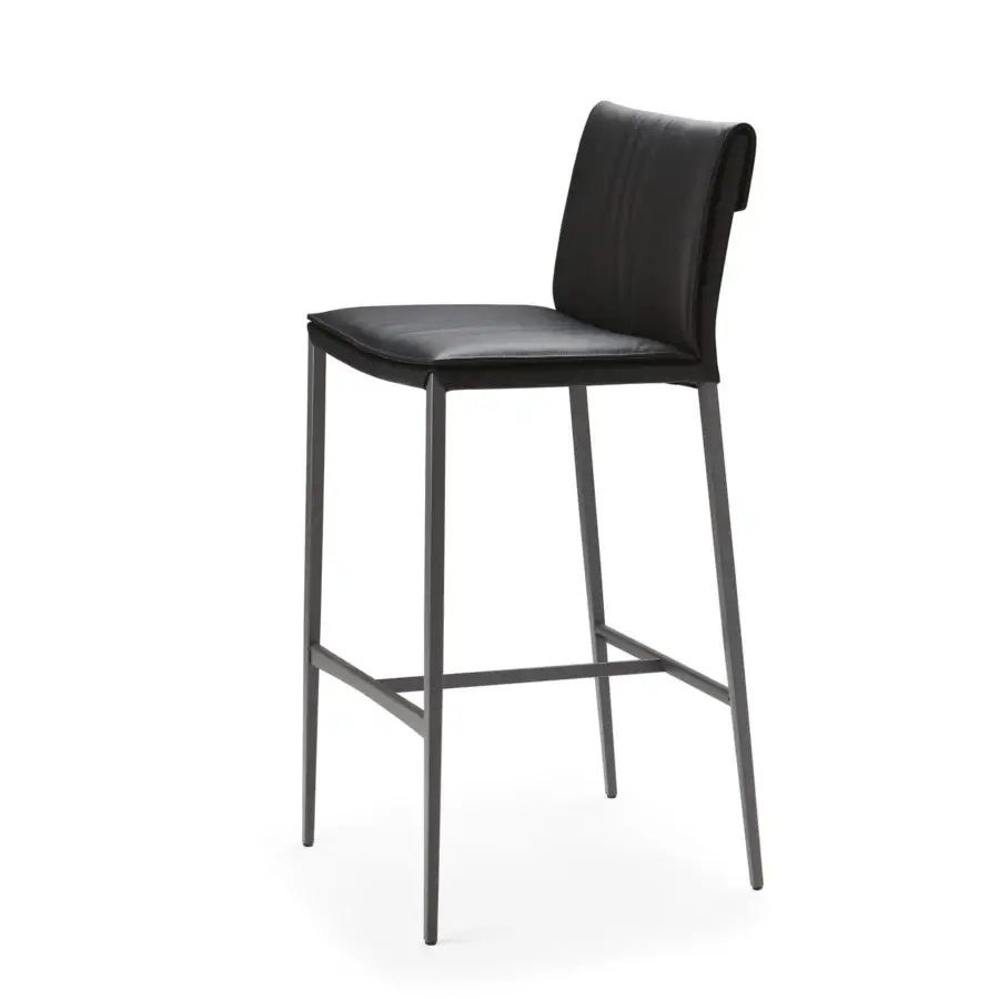 Superior Cattelan Italia Isabel ML stool in dark gray or black leather-like material with matte steel legs and curved backrest