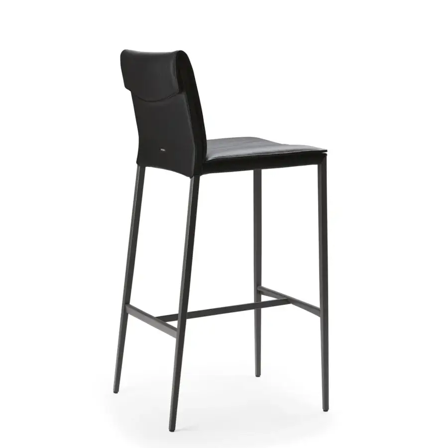 Exceptional Cattelan Italia Isabel ML stool with black steel legs and smooth black synthetic upholstery