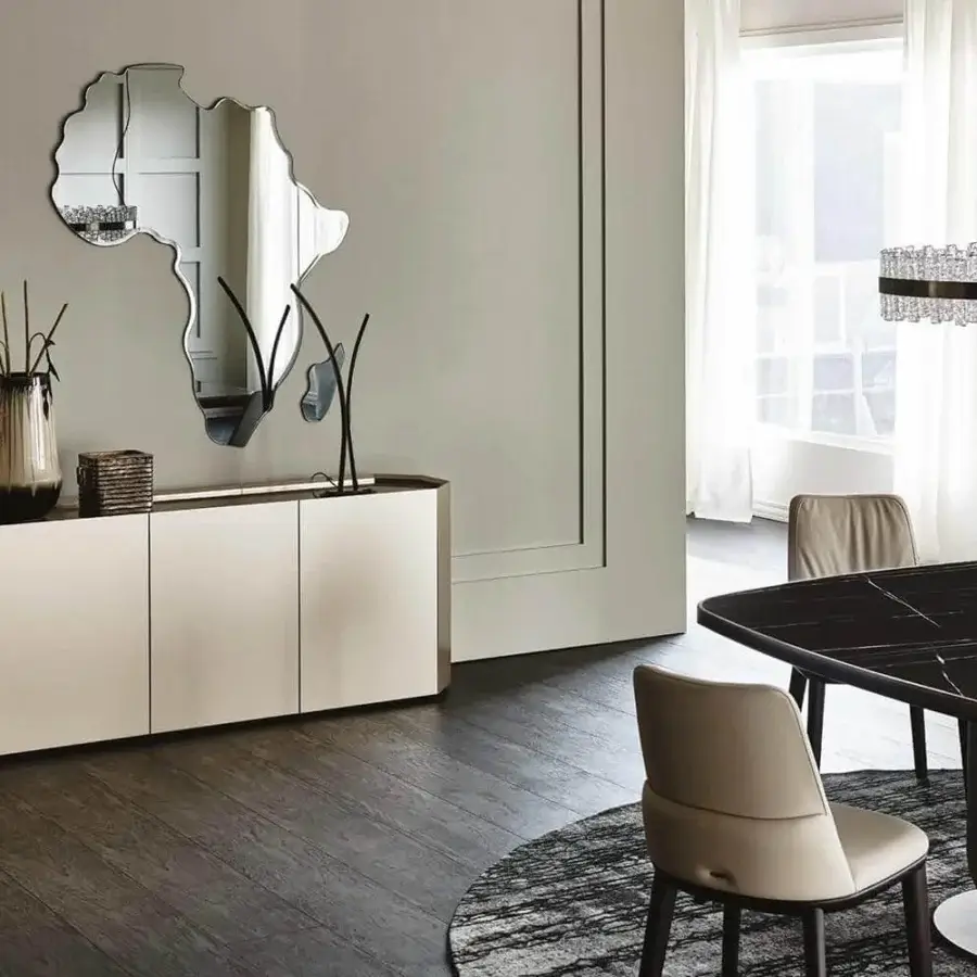 Distinguished Cattelan Italia Africa mirror crafted in smoked grey mirrored glass with refined beveled edges