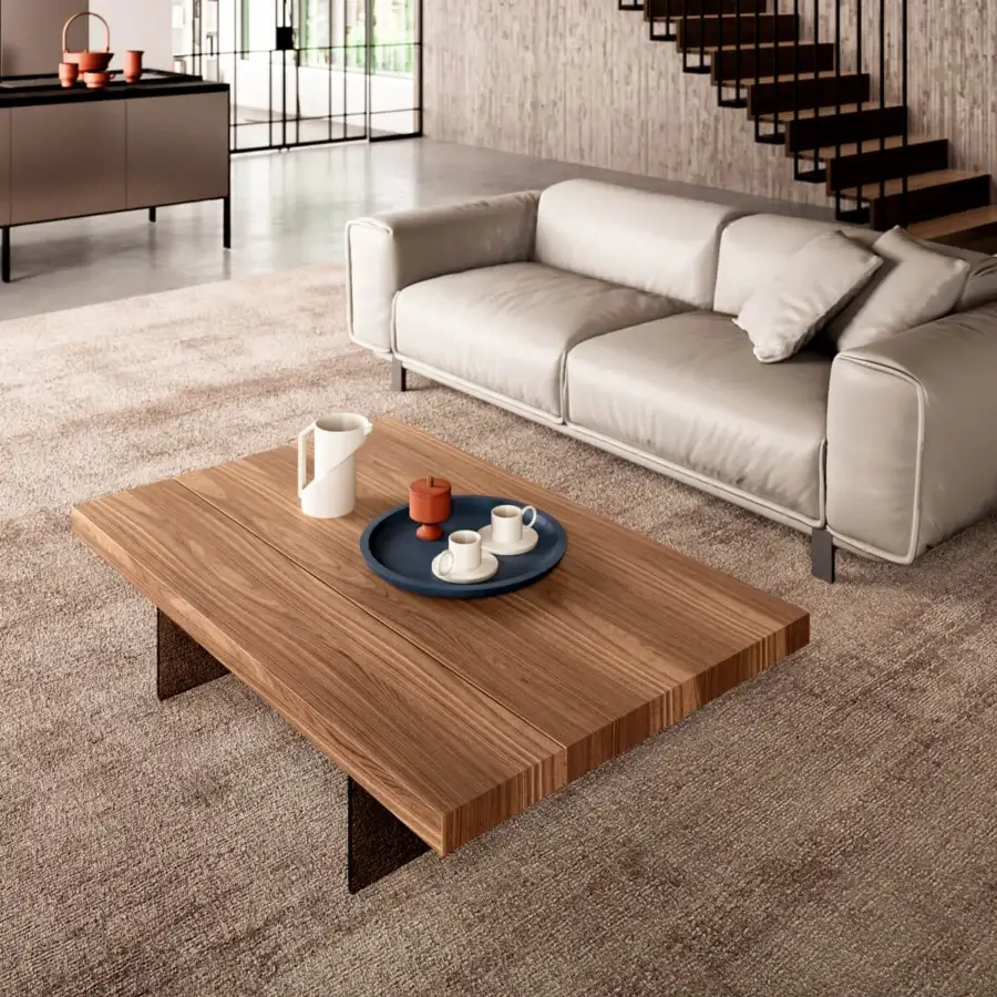 Exceptional Ozzio Italia Markus lift top coffee table with medium-tone brown wood and sleek metal crafted with glass legs