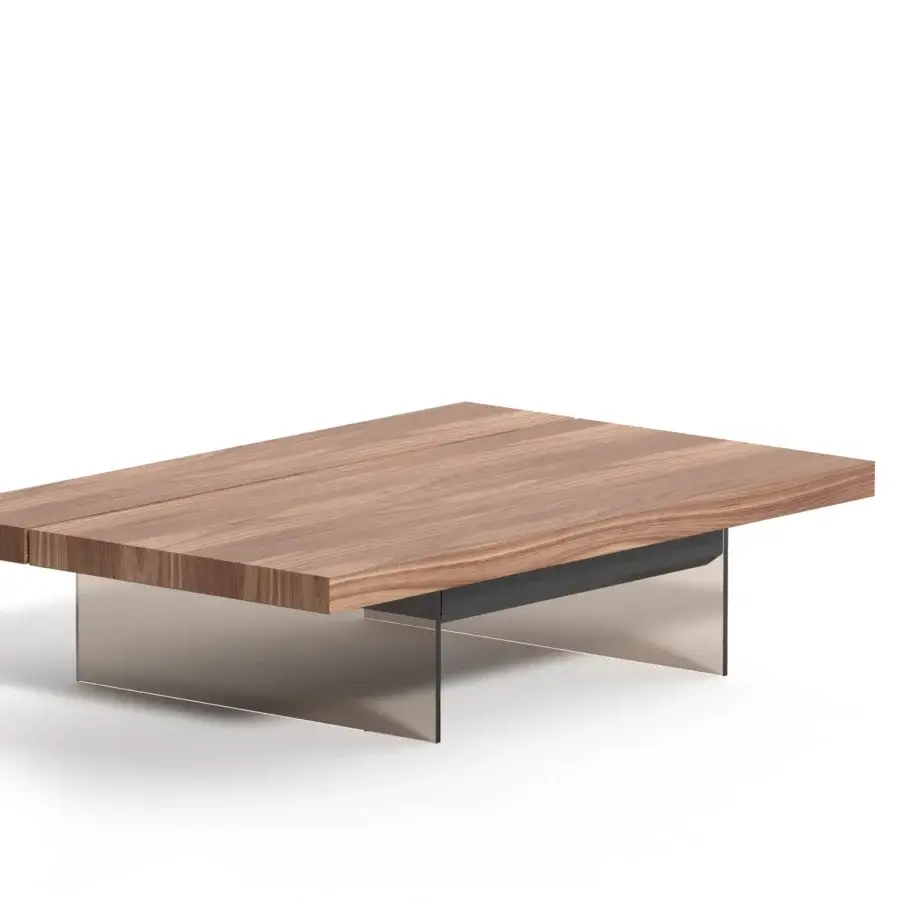 Distinguished Ozzio Italia Markus lift top coffee table with a matte wooden top and striking glass legs