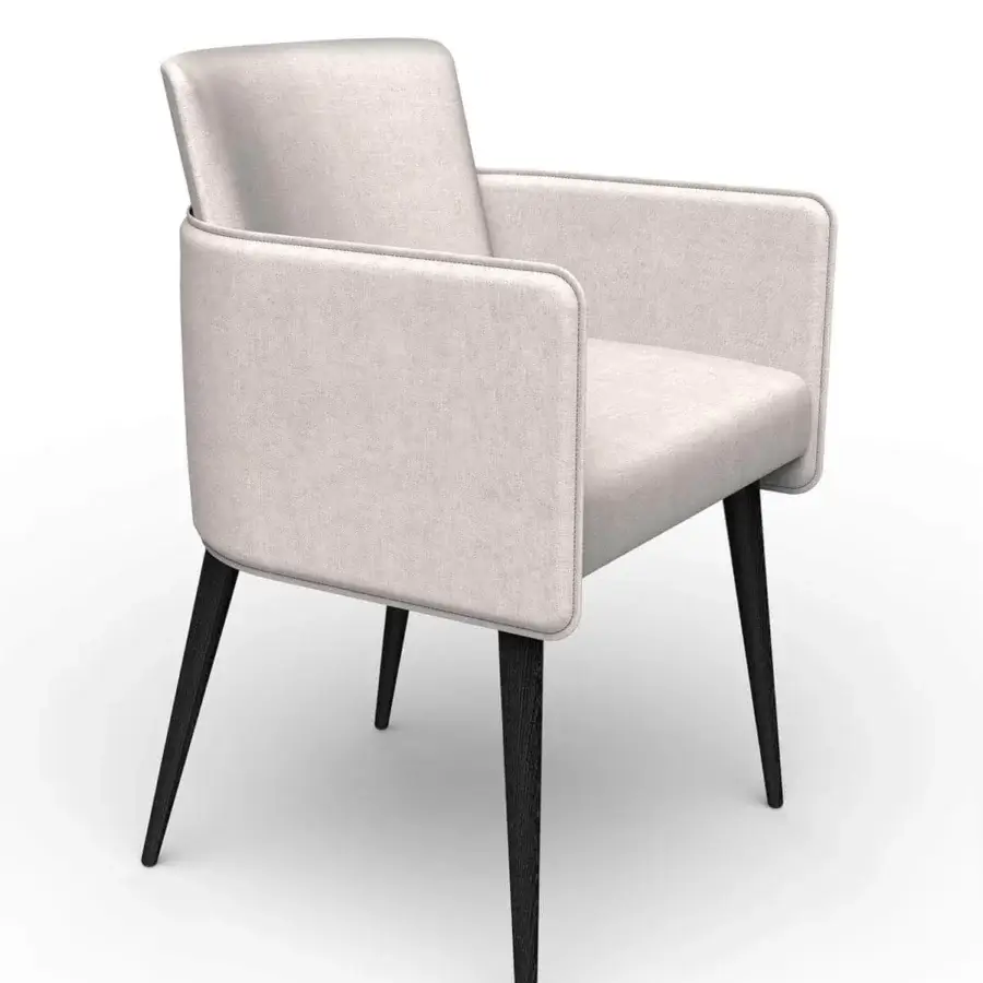 Refined Reflex Amet armchair with light-colored textile upholstery and dark-finished oak legs