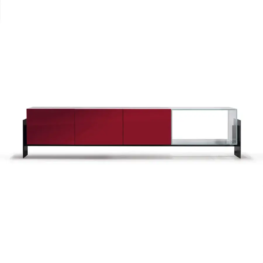 Superior Cierre1972 Fly sideboard with glossy red lacquered finish, white top and sleek metal structure