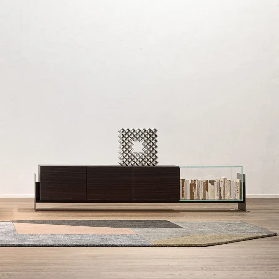 Exceptional Cierre1972 Fly sideboard crafted in wood with dark brown finish and sleek metal structure