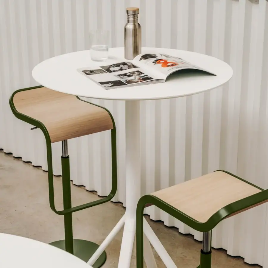 Elegant Lapalma Fork bar table with white HPL Fenix® top and powder-coated aluminum legs