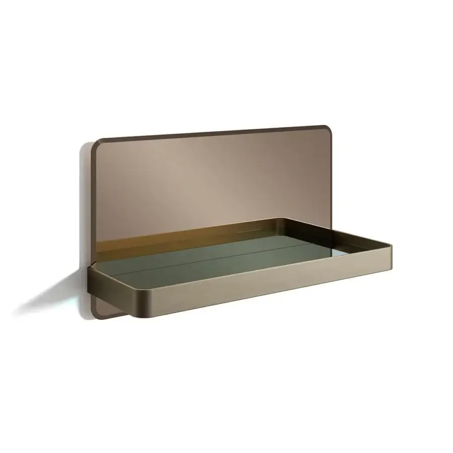 Harmonious Reflex Shelf Mirror with bronze finished metal framing transparent glass and bronze mirror glass