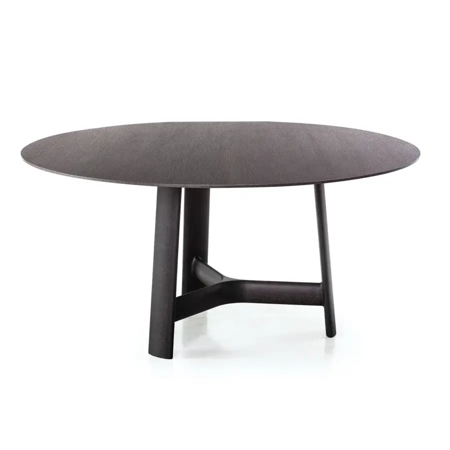 Superior Bross River table with a textured dark brown wood tabletop and subtly tapered wooden base crafted in Italy