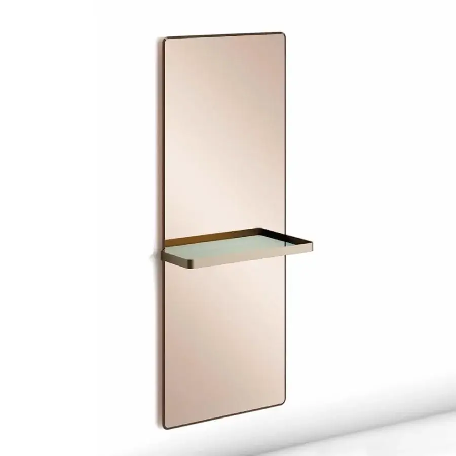 Superior Reflex Shelf Mirror with rectangular bronze mirror glass and transparent glass shelf in bronze finish metal framing
