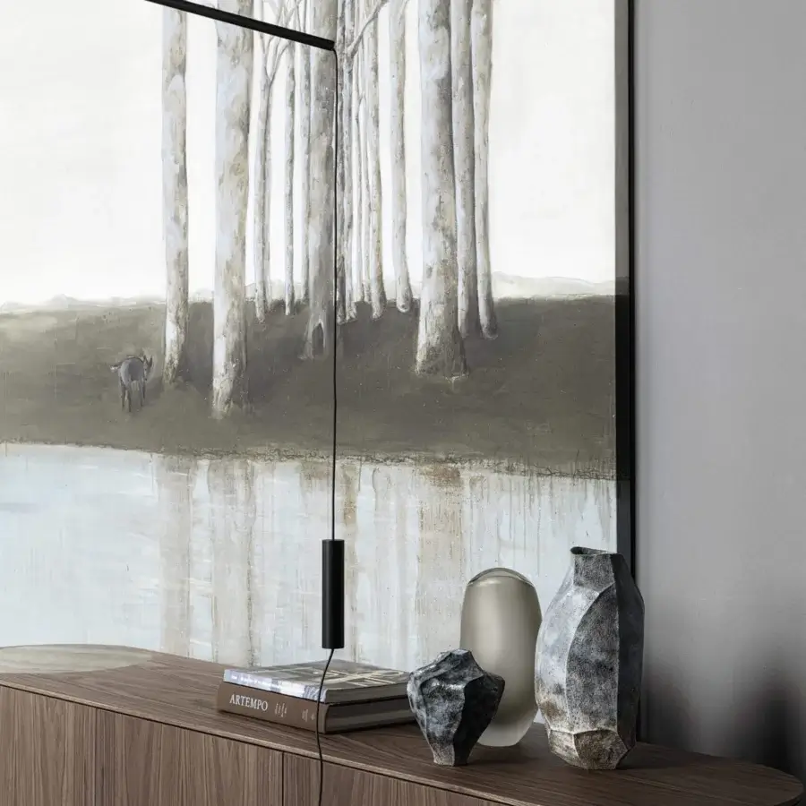 Superior Cierre1972 Lip sideboard crafted in medium brown wood with matte finish and luxurious marble detail
