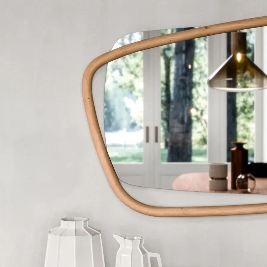 Superior Ozzio Italia Golden Wood mirror with a smooth finish and light-colored solid wood construction