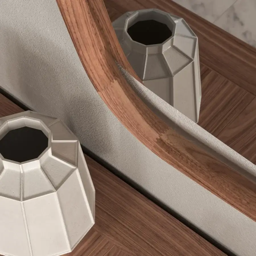 Elegant Ozzio Italia Golden Wood mirror crafted in solid wood with a smooth golden-brown finish and visible grain
