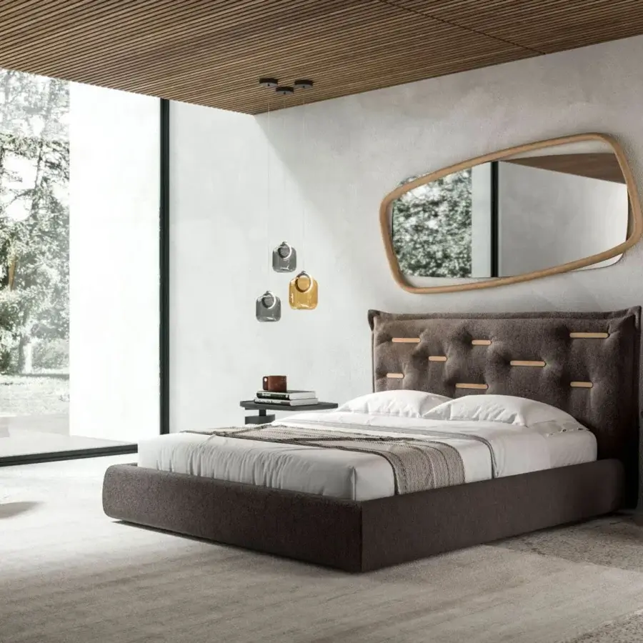 Distinguished Ozzio Italia Golden Wood mirror crafted in solid wood with a golden hue and satin finish