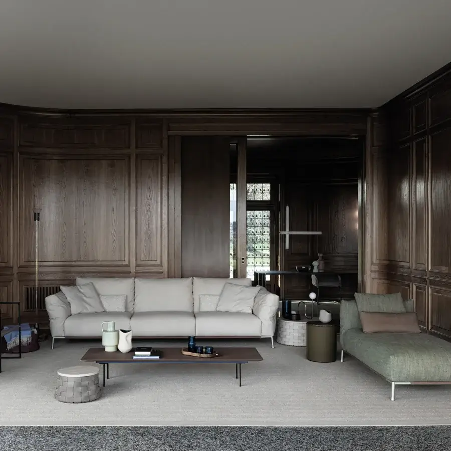 Distinctive Cierre1972 Dama coffee table with woven-Leather structure and deep brown round leather top