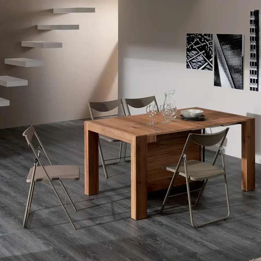 Elegant Ozzio Italia A4 console to table crafted in wood with textured matte finish and visible grain