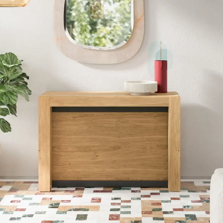 Exceptional Ozzio Italia A3 console to table crafted in wood with a warm medium-toned brown finish