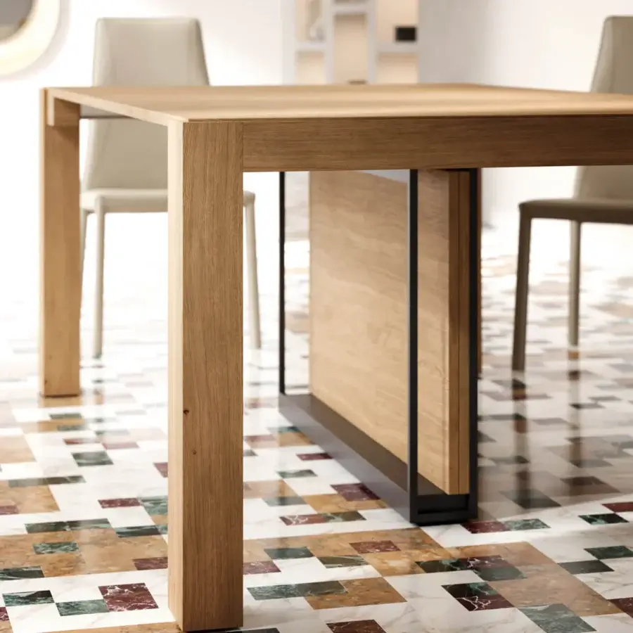 Elegant Ozzio Italia A3 console to table crafted in wood with a sleek light finish and aluminum telescopic mechanism